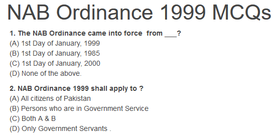 NAB Ordinance 1999 MCQs 