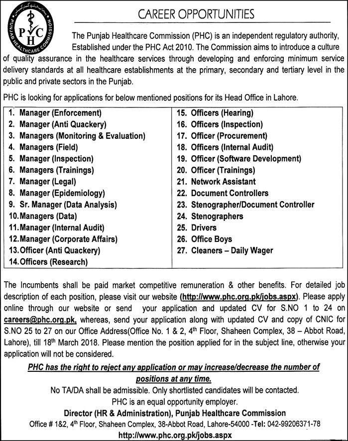 Punjab Health Care Commission 2018 Jobs Apply Online
