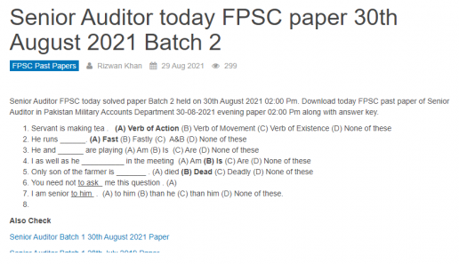 Senior auditor Past Paper 2021 Batch 2 30th August 2021 