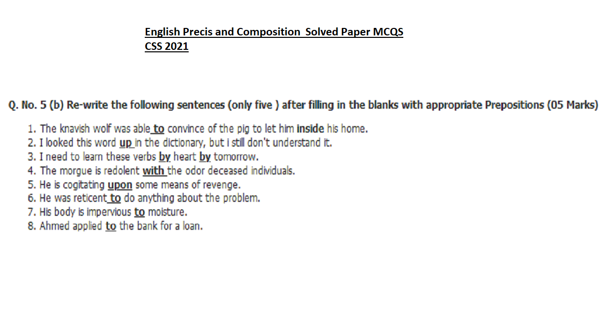 English Precis and Composition Sovled Paper CSS 2021
