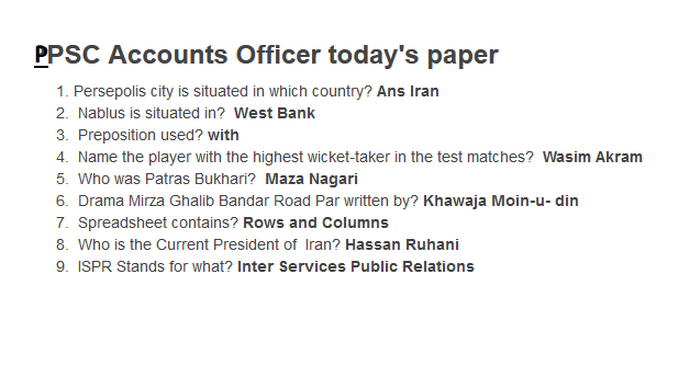 Accounts Officer PPSC today past paper 