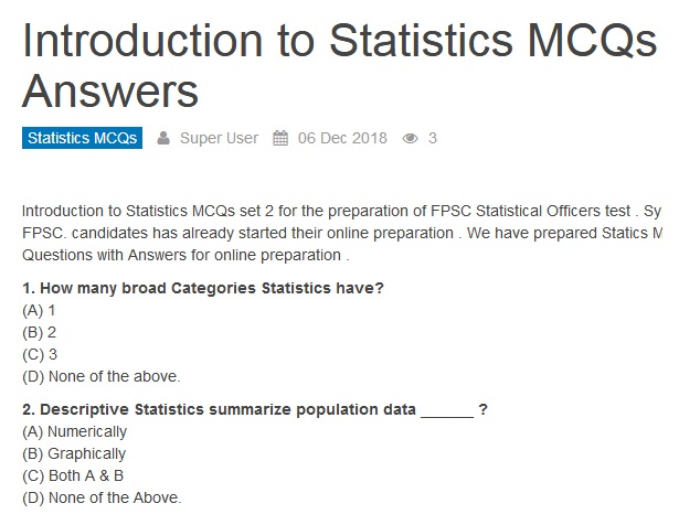 Introduction To Statistics MCQs