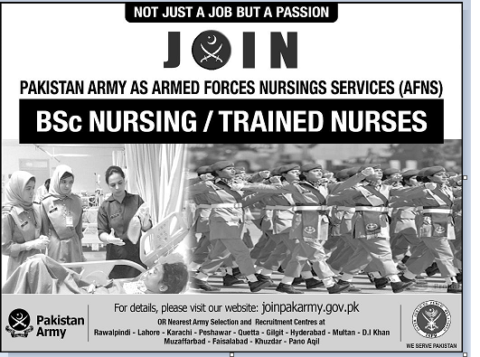 Pak Army BSc Nursing Trained Nurse Jobs 2018 apply online